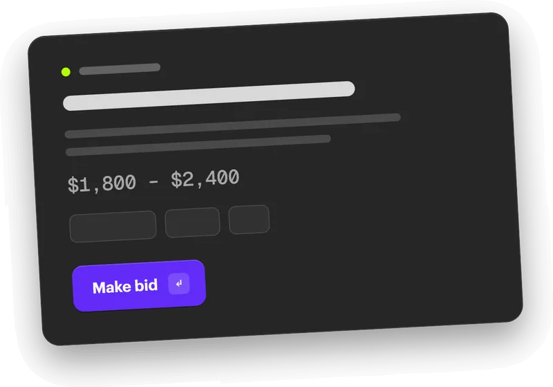 Sketch of a gig card with a budget range and a Make bid button