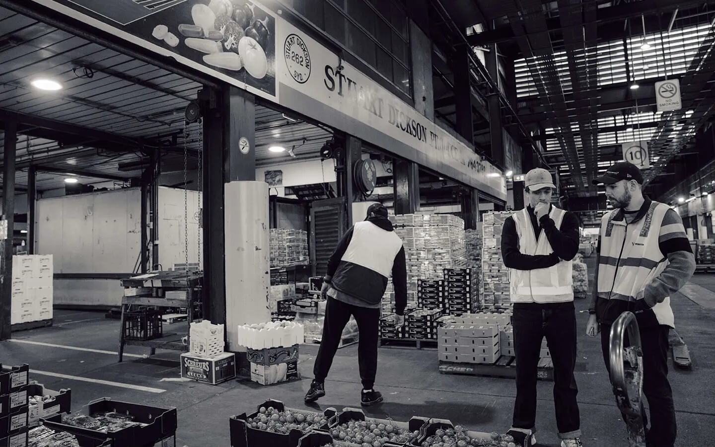 Storefront and signage of Stuart Dickson Produce at the Sydney Wholesale Markets.