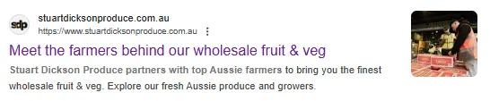 Stuart Dickson Produce 'Our Farmers' page meta title and description in search results