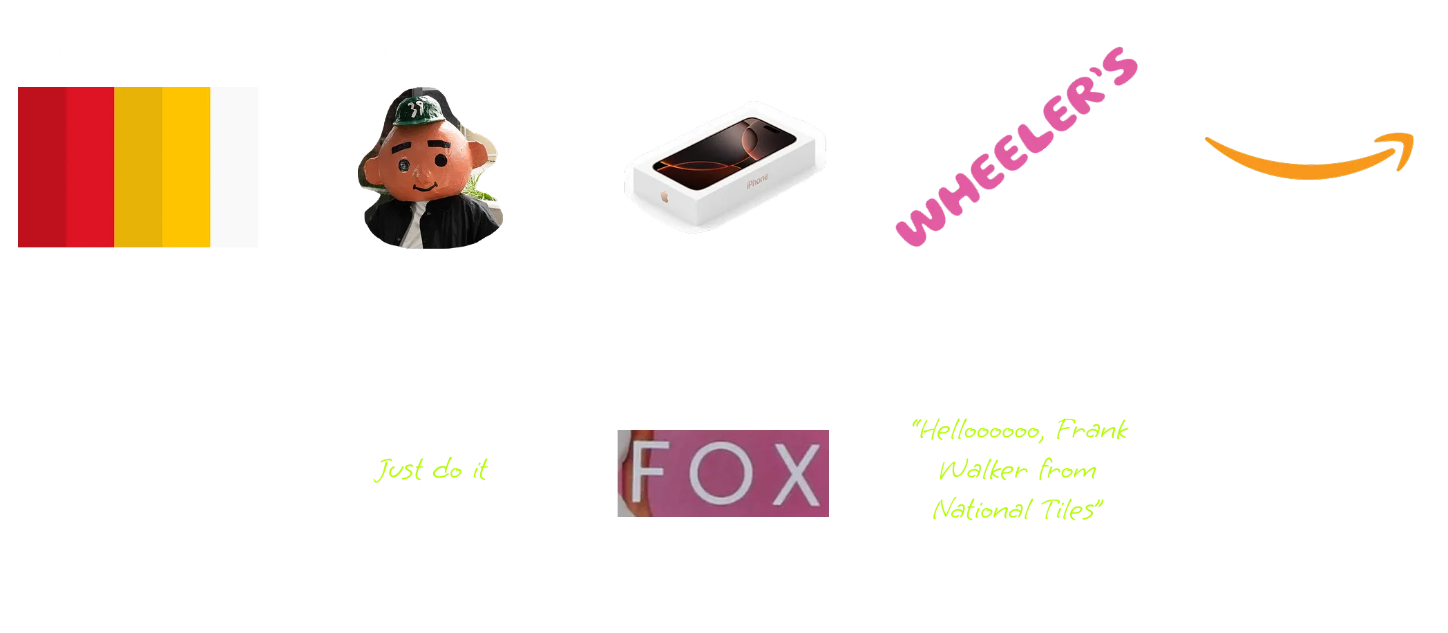 Examples of distinctive brand assets: logos, colours, shapes, characters, typefaces and slogans.
