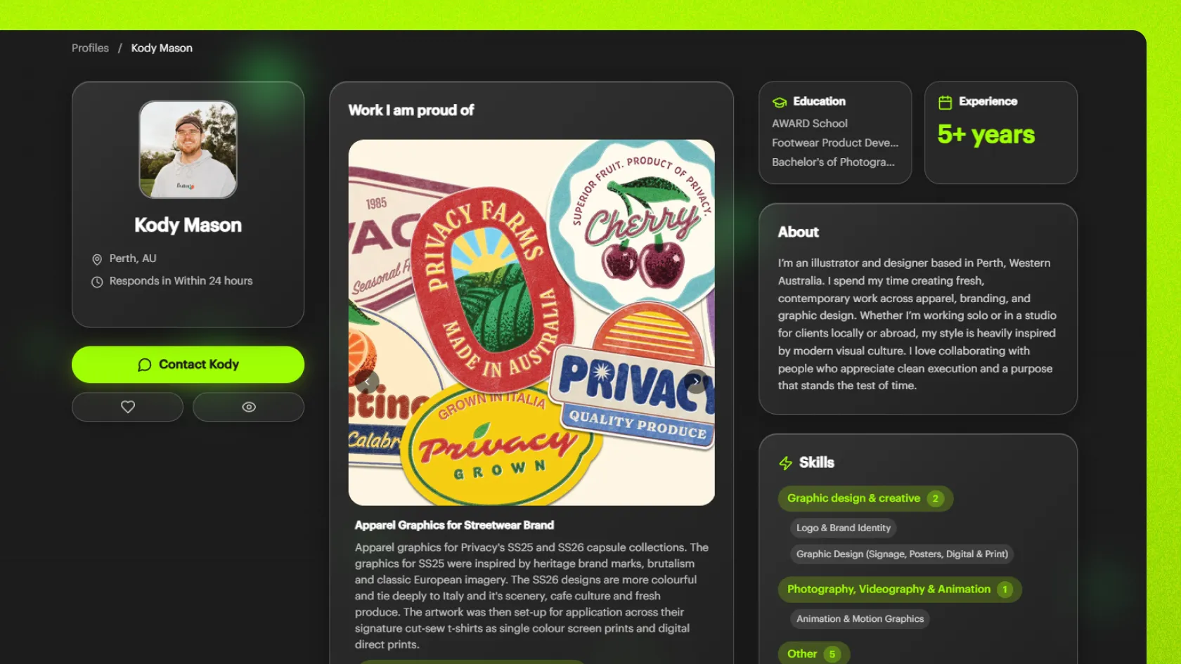 Freelancer portfolio profile on Unjumble